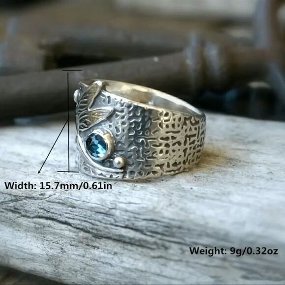 Vintage Style Size 9 Silver Plated Wide Band Dragonfly Ring New! - Picture 5 of 7